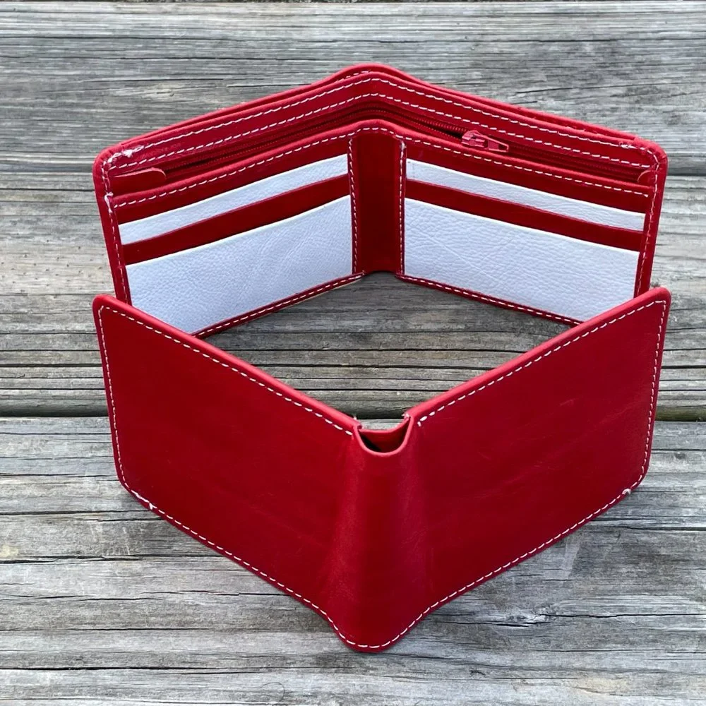 Cardholder Men Wallet RedWhite Leather Handmade Lot of 2 - Picture 3 of 14